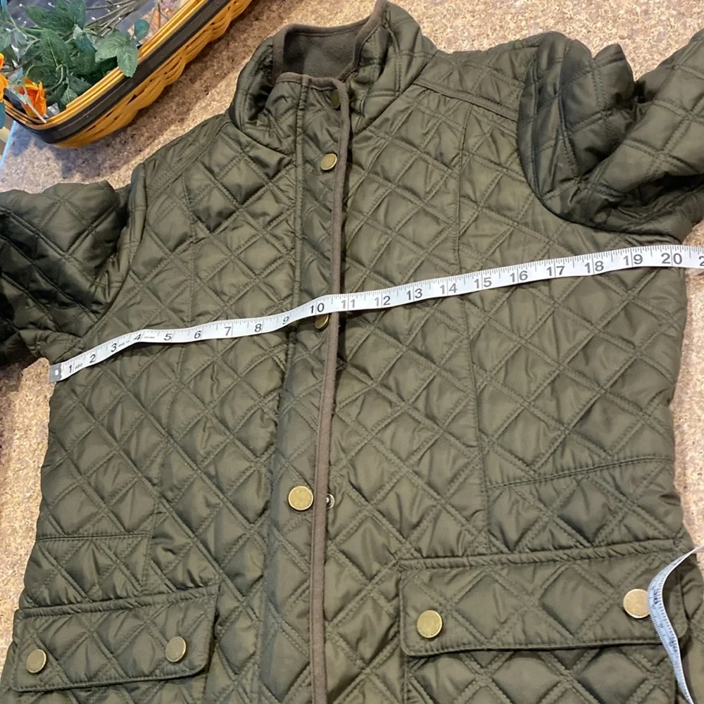 Lucky Brand Army Green Quilted Jacket Medium Full Zip Snap Coat - Picture 5 of 16